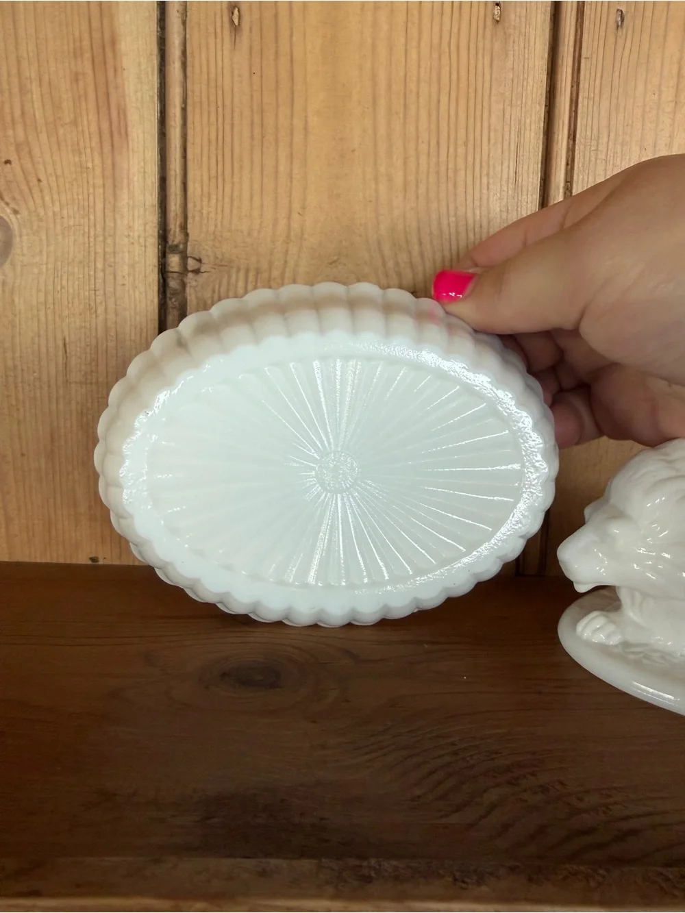 Vintage Westmoreland White Milk Glass Lion on Nest Basket Dish